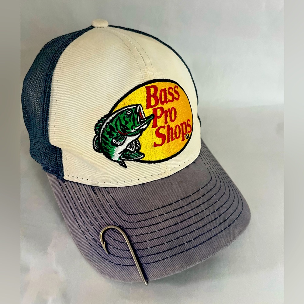 Bass Pro Shops Snapback Trucker Ballcap Hat y2k Gone Fishing faded w Fish Hook